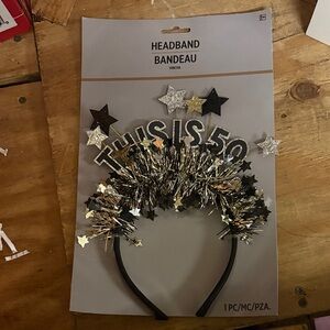 Sparkle 'This is 50' Tinsel Headband - Black & Gold
